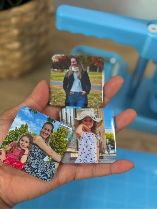 Personalized photo magnets featuring memories