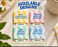 Four colorful Portuguese reminder magnet designs A B C D