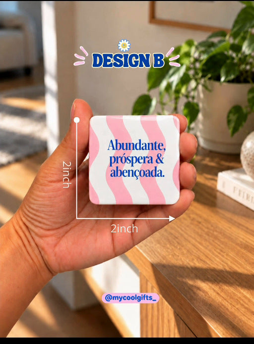 Portuguese inspirational square magnet design B pink