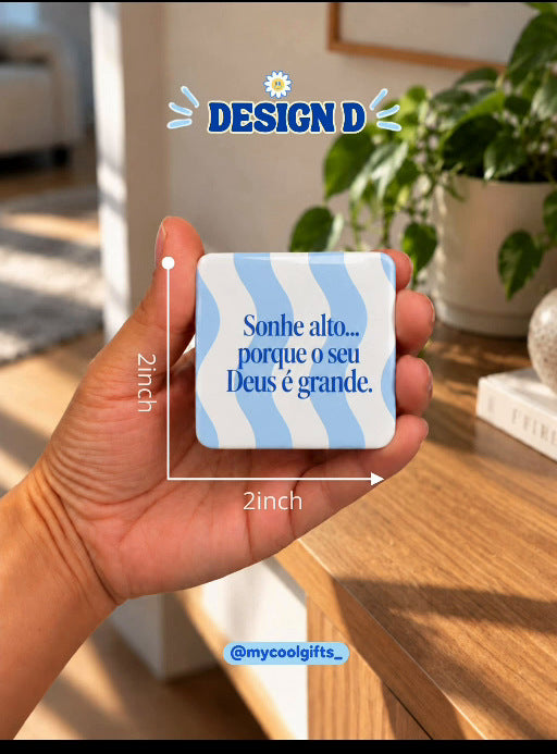 Portuguese inspirational square magnet design D blue